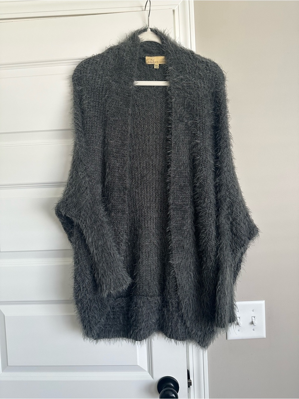 How Very Loved  Gray Fuzzy Open-Front Cardigan Sweater